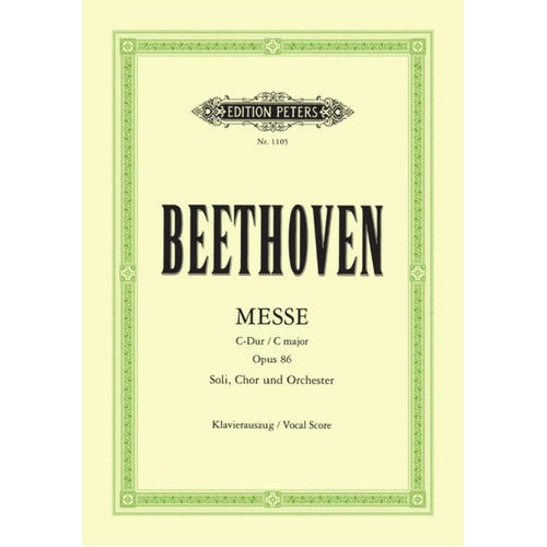 Edition Peters - Beethoven - Mass C Op 86 Vocal Score Book
