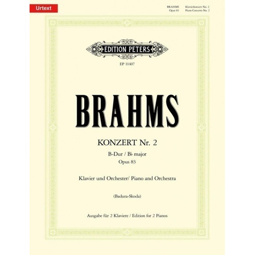 Brahms Piano Concerto No. 2 B Flat Op. 83 for 2 Pianos 4 Hands Urtext Edition