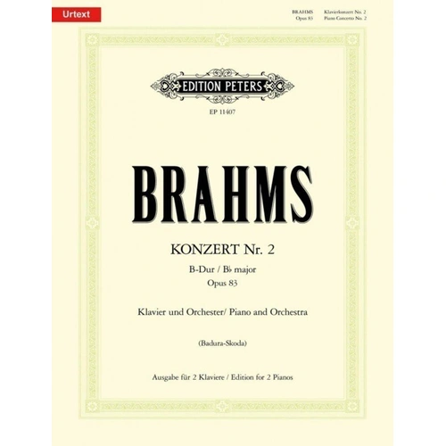 Brahms Piano Concerto No. 2 in B Flat Op. 83 for 2 Pianos 4 Hands Edition Peters
