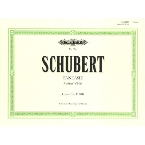 Schubert Fantasia in F Minor Op. 103 Piano Duet Edition Peters