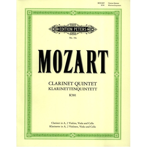 Mozart Clarinet Quintet in A K. 581 for Clarinet and Strings - Edition Peters