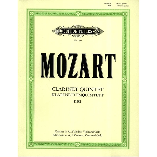 Mozart Clarinet Quintet in A K. 581 for Clarinet and Strings - Edition Peters