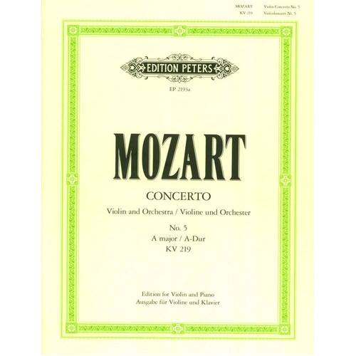 Mozart Concerto No 5 in A K 219 for Violin and Piano - Edition Peters