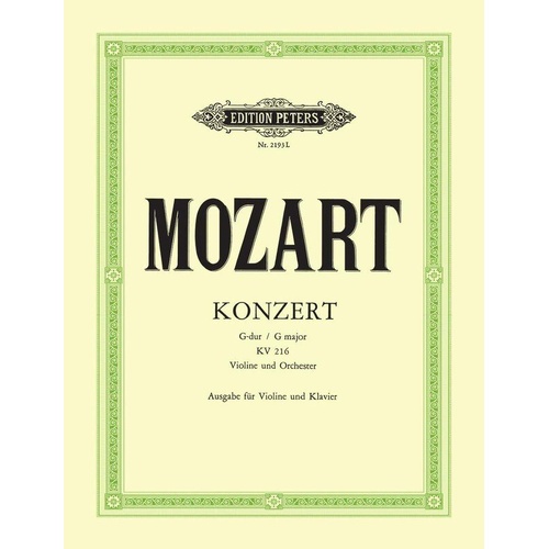 Mozart Concerto No. 3 in G K 216 for Violin and Piano Reduction, Edition Peters
