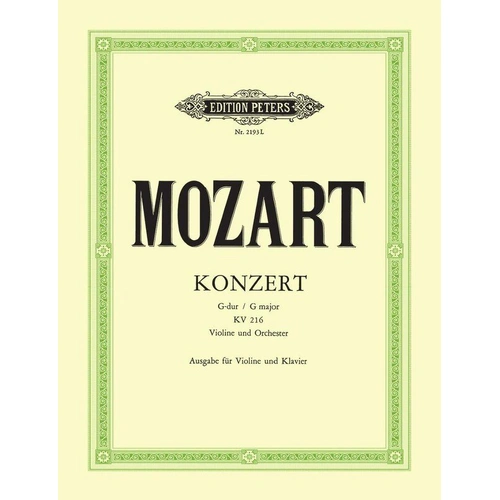 Mozart Concerto No. 3 in G K 216 for Violin and Piano Reduction, Edition Peters