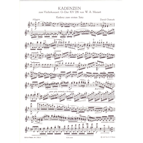 Mozart Concerto No. 3 in G Major K. 216 for Violin/Piano Edition Oistrakh