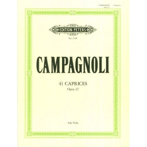 Campagnoli 41 Caprices Op. 22 for Solo Viola, Published by Edition Peters, 382 Pages