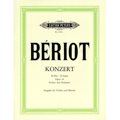 Concerto No. 1 Op. 16 D for Violin and Piano by Charles-Auguste de Beriot, Edition Peters, 1 Page
