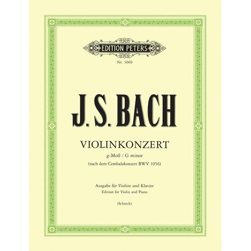 Bach - Concerto No 5 G Min Bwv1056 Violin/Piano (Softcover Book)