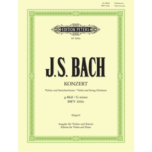 Concerto Bwv 1056 G Min Ed Szigeti Violin Piano (Softcover Book)