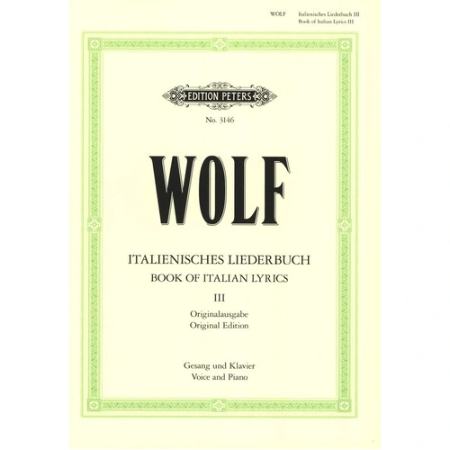 Italienisches Liederbuch BK 3 Vocal Score by Hugo Wolf