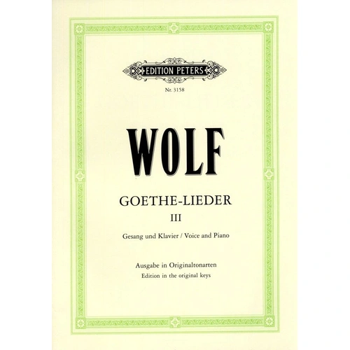 Goethe Lieder Book 3 Nos. 19-33 Vocal Score by Hugo Wolf, Edition Peters