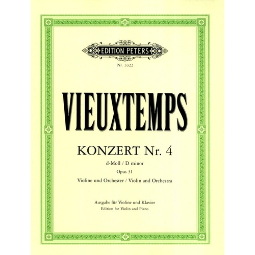 Vieuxtemps Concerto No. 4 Op. 31 D Minor for Violin and Piano
