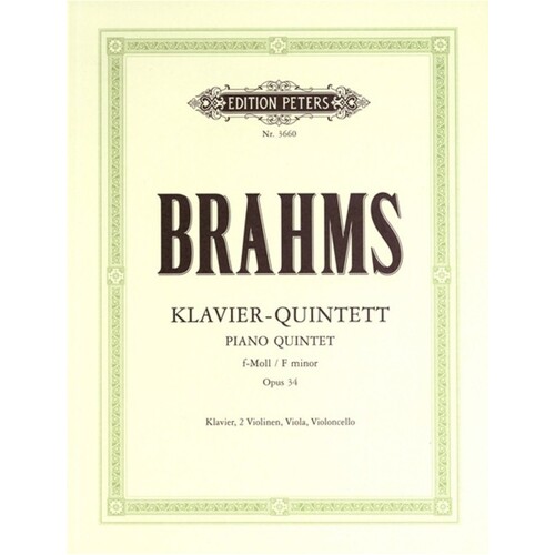 Brahms - Piano Quintet F Minor Op 34 Score/Parts Book