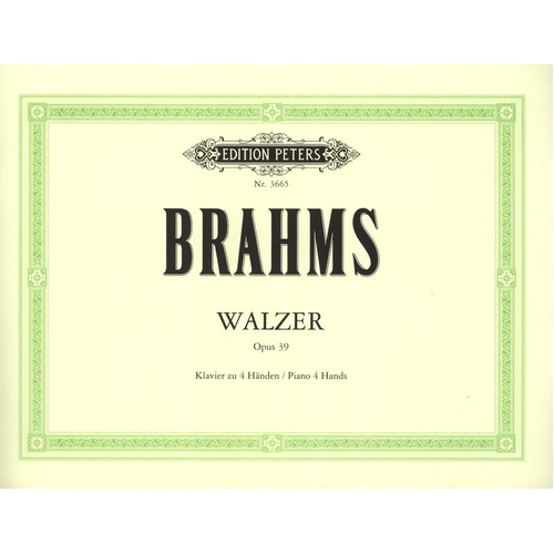 Waltzes Op. 39 for Piano Duet by Johannes Brahms, Edition Peters, 1 Page