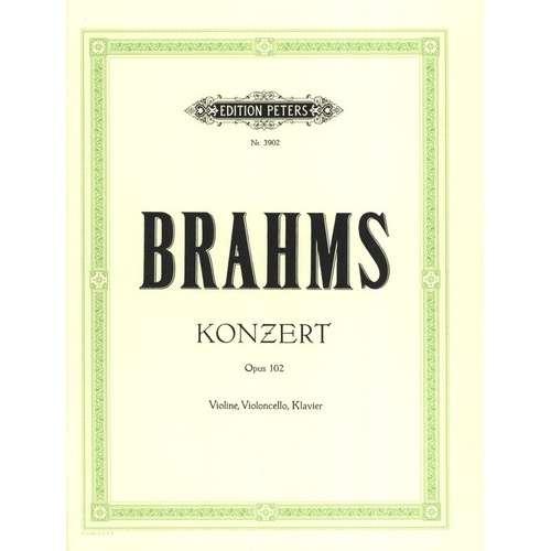 Brahms Concerto in A Minor Op. 102 for Violin, Cello, and Piano - Piano Trio Edition Peters