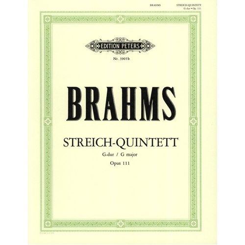 Brahms String Quintet No. 2 in G Major Op. 111 for Cello, Viola, Violin - Edition Peters