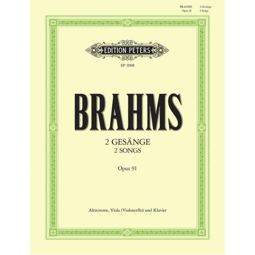 Songs 2 Op 91 Contralto/Vla/ Piano (Ger/Eng) (Softcover Book)