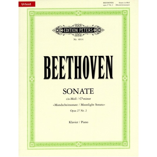 Beethoven Moonlight Sonata Op. 27 No. 2 Urtext Edition for Piano Solo by Edition Peters