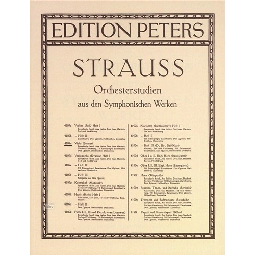 Orchestral Studies for Viola by Richard Strauss - Edition Peters, 1 Page