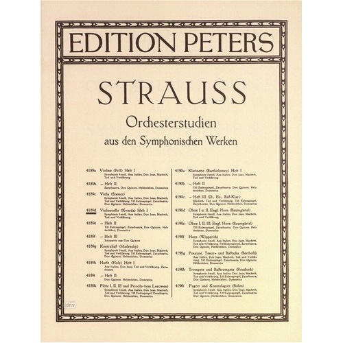 Orchestral Studies Book 1 for Cello by Richard Strauss, Edition Peters, Cello Solo, 1 Page