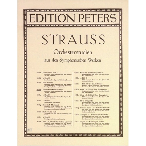 Orchestral Studies Book 1 for Cello by Richard Strauss, Edition Peters, Cello Solo, 1 Page