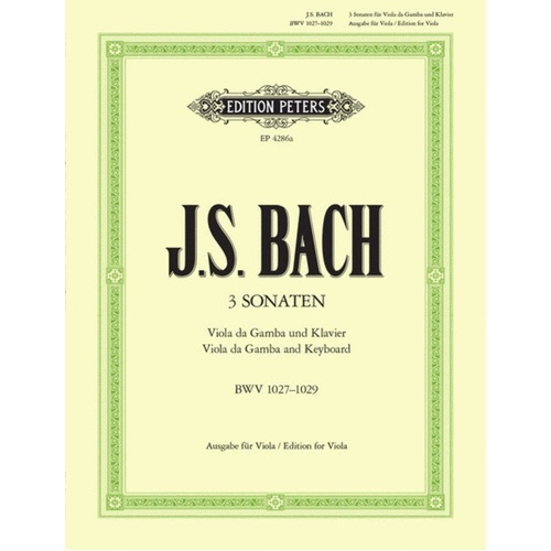 Bach - 3 Viola Da Gamba Sonatas Bwv 1027-1029 Viola/Piano (Softcover Book)