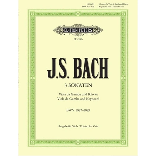 Bach - 3 Viola da Gamba Sonatas BWV 1027-1029 for Viola/Piano, Edition Peters