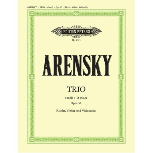 Arensky - Piano Trio D Minor Op 32 (Music Score/Parts) Book