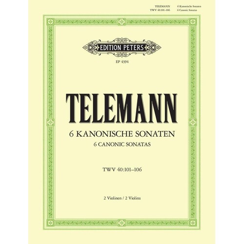 Telemann - 6 Canonic Sonatas For 2 Violins (Softcover Book)