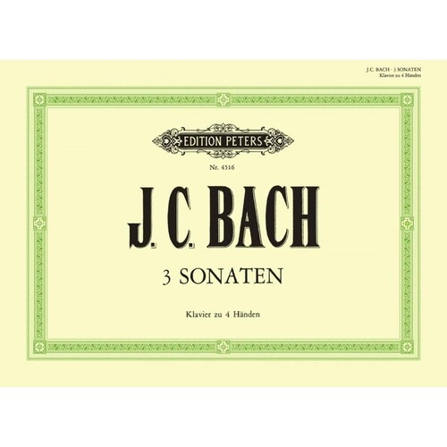 Jc Bach - 3 Sonatas For Piano Duet (Softcover Book)