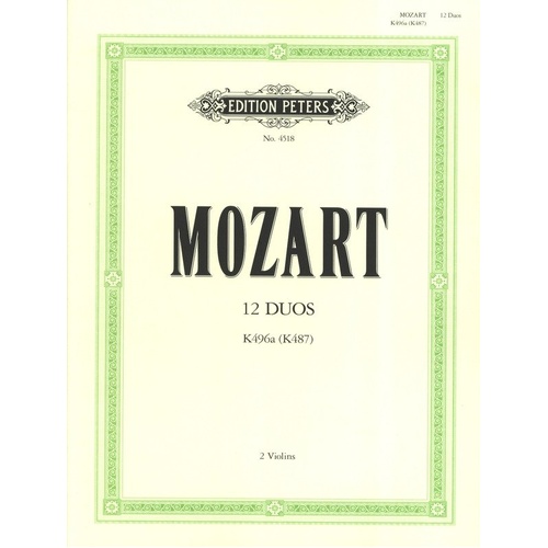Mozart 12 Easy Duets K 496A for 2 Violins, Edited by Engels, Published by Edition Peters