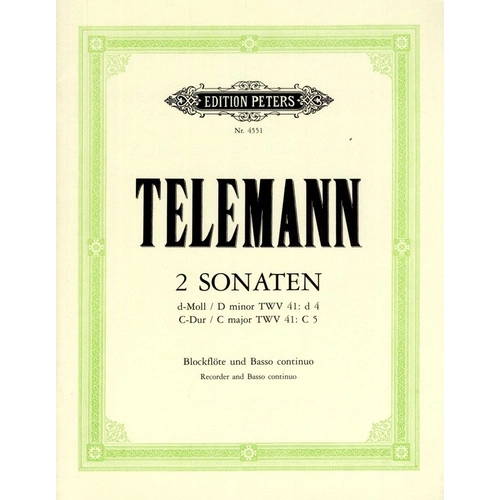 Sonatas D Minor and C for Recorder from Essercizi Musici by Telemann, Edition Peters