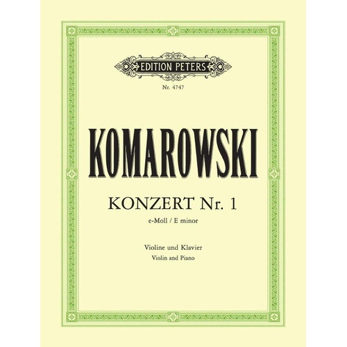 Violin Concerto No. 1 in E Minor by Anatoli Komarovsky for Violin/Piano, Edition Peters, Advanced Level, RCM Grade 8, 1 Page
