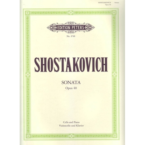 Shostakovich Cello Sonata in D Minor Op. 40 for Cello and Piano, Edition Peters