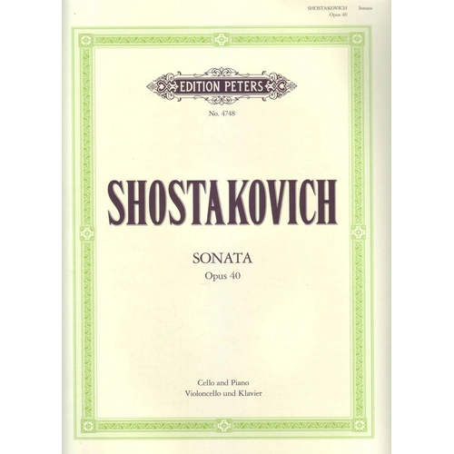 Shostakovich Cello Sonata in D Minor Op. 40 for Cello and Piano, Edition Peters