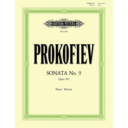 Prokofiev Sonata No. 9 Op. 103 for Piano - Edition Peters, 36 Pages, Piano Solo, Intermediate to Advanced Level