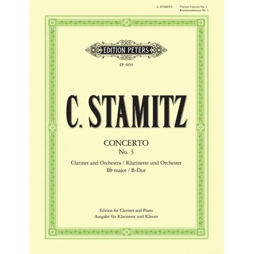 Stamitz - Concerto No 3 B Flat Clarinet/Piano (Softcover Book)