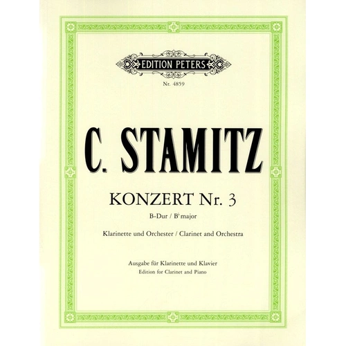 Stamitz Concerto No. 3 in B Flat for Clarinet and Piano - Performance Parts