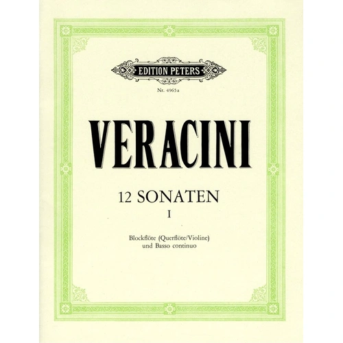 Veracini 12 Sonatas Vol 1 Op 1 Nos 1-3 for Violin and Recorder Edition Peters