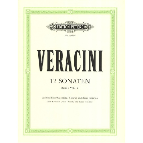 12 Sonatas Bk 4 Op. 1 Nos. 10-12 for Recorder or Flute by Francesco Maria Veracini