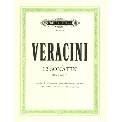 12 Sonatas Bk 4 Op. 1 Nos. 10-12 for Recorder/Flute by Francesco Maria Veracini
