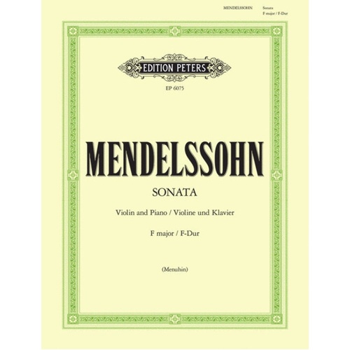 Mendelssohn - Sonata F Violin/Piano Ed Menuhin (Softcover Book)