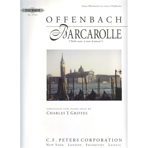 Offenbach Barcarolle for Piano Arranged by Griffes - Edition Peters