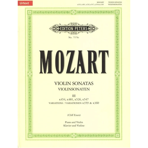Mozart Sonatas Volume 3 for Violin and Piano Urtext Edition by Cliff Eisen