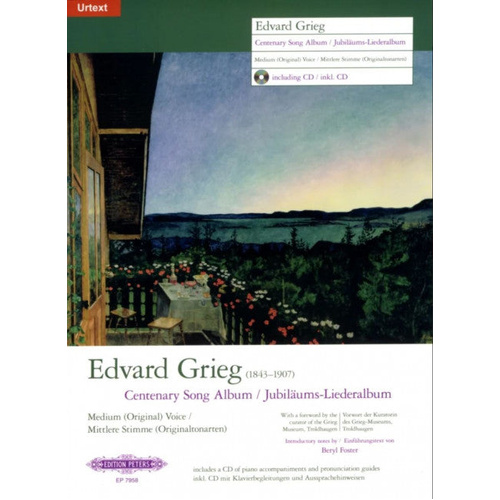 Centenary Song Album Bk/Cd - Medium Voice - Edvard Grieg - Edition Peters EP7958