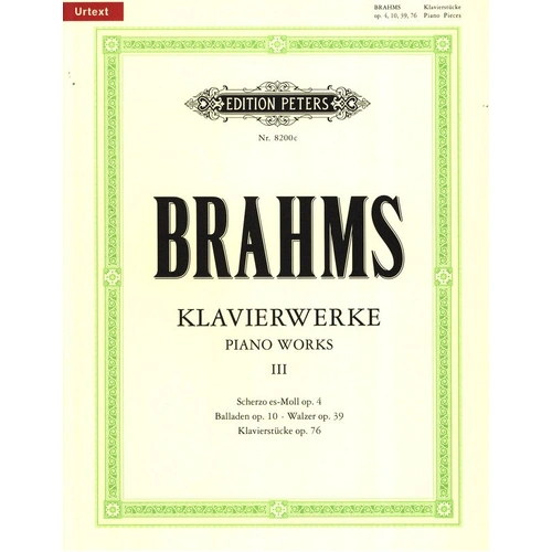 Piano Works Vol. 3: Collected Shorter Pieces Urtext by Johannes Brahms, Edition Peters, Piano Solo, 1 Page