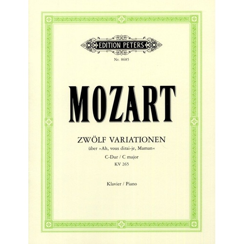 12 Variations K265 on Ah! Vous Dirai-Je, Maman for Piano by Mozart