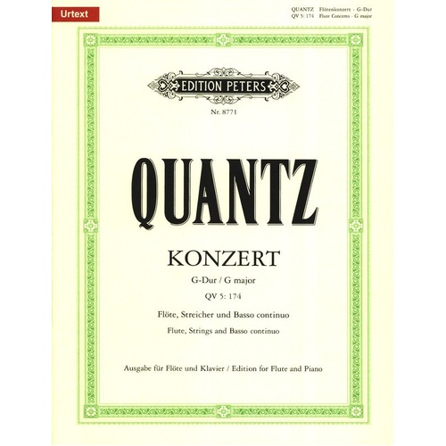 Quantz - Concerto in G Major QV5/174 for Flute and Piano Urtext Edition