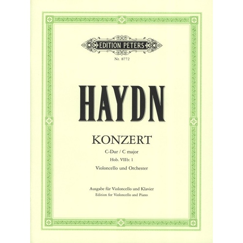 Haydn Concerto HOB 7B No 1 C for Cello and Piano Urtext Edition Peters